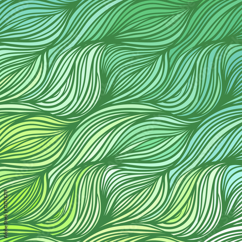 Vector color abstract hand-drawn hair pattern with waves and clo