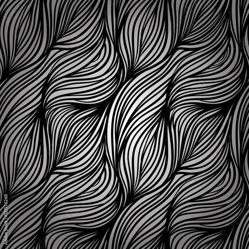 Vector color abstract hand-drawn hair pattern with waves and clo
