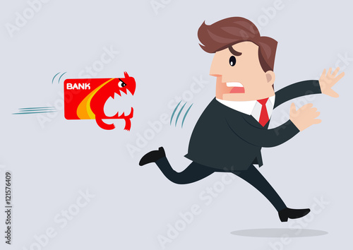 businessman running away from credit card