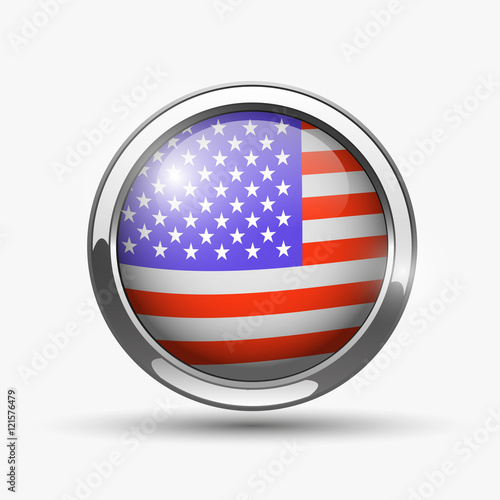 Round button with american flag, vector illustration