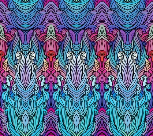 Vector color abstract hand-drawn hair pattern with waves and clo