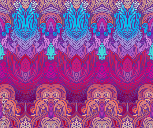 Vector color abstract hand-drawn hair pattern with waves and clo
