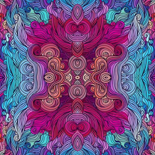 Vector color abstract hand-drawn hair pattern with waves and clo