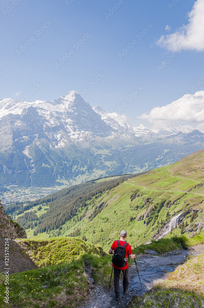 Grindelwald, Berner Oberland, Alpen, Eiger, Eigernordwand, First, Waldspitz, Wanderweg, Wanderer, Sommer, Schweiz