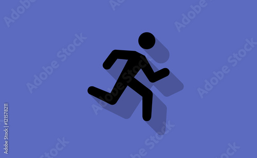 Vector man running with long shadow on flat background