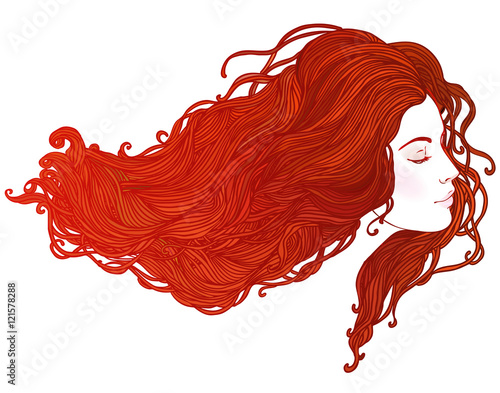 Beauty Salon: Portrait of pretty young woman in profile view wit