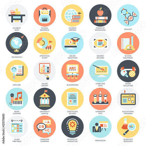 Flat icons pack of distance education