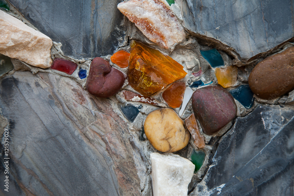 Recycled wall tiles stone, mosaic, broken glass, gravel, decorat