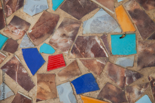 Recycled wall tiles stone, mosaic, broken glass, gravel, decorat