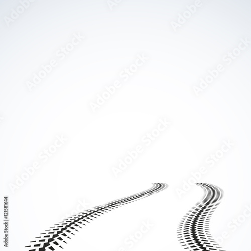 Tire tracks on skyline, vector illustration, tracks into the distance