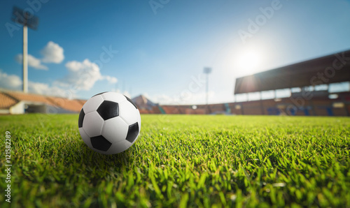 Soccer ball on the grass in soccer stadium © FocusStocker