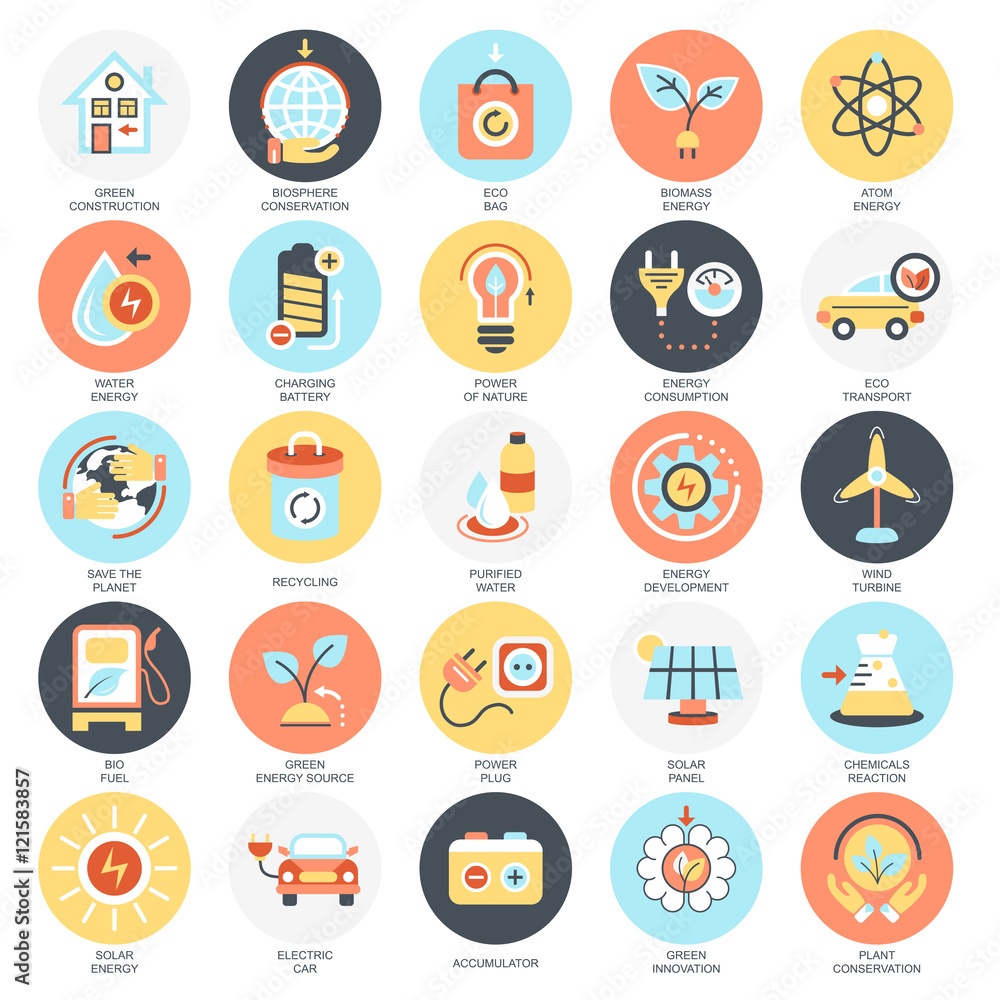 Flat conceptual icons pack of ecology Flat conceptual icons pack of ecology