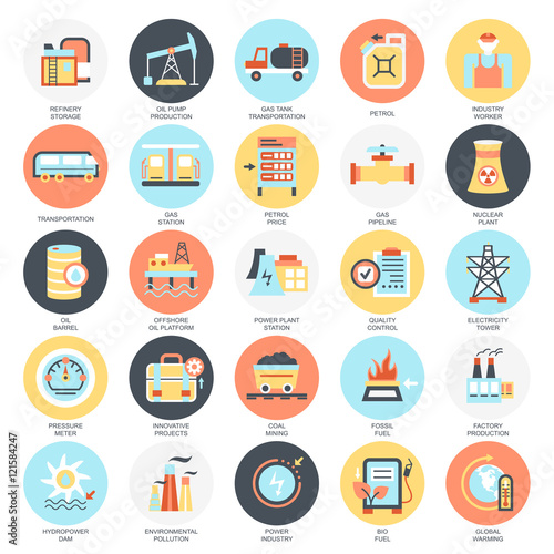 Flat icons pack of power industry