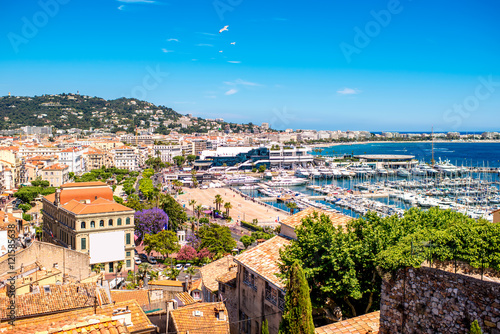 Top cityscape view on french riviera with yachts in Cannes city photo