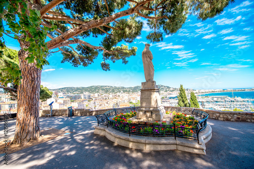 Beautiful park with cityscape view on Cannes city on the french riviera photo