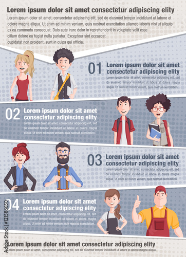 Vector brochure backgrounds with cartoon people. Infographic template design.