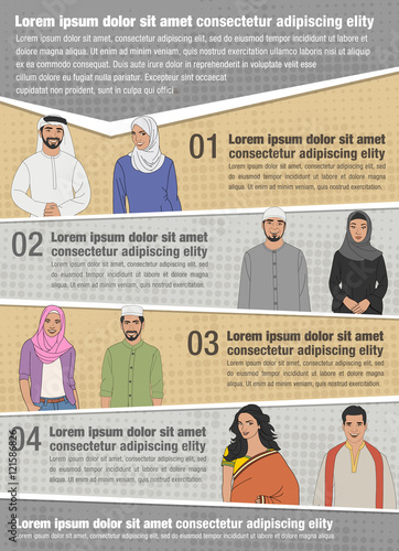 Vector brochure backgrounds with muslim people. Infographic template design.