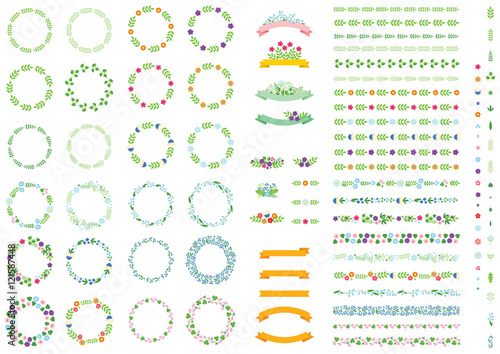 Set of beautiful floral elements: wreathes, bouquets, flowers, herbs and ribbons. Can be used for invitations, greeting cards, banners etc.