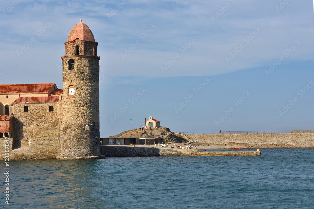  Coastal town of Collioure and Notre Dame des Anges Church , France