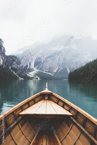 Wood boat in Braies lake © walterquiet