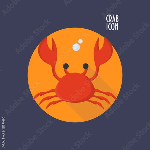 Crab icon vector. Sea life illustration. Crab Festival promotion icon. Decapod. Delicious seafood menu element.