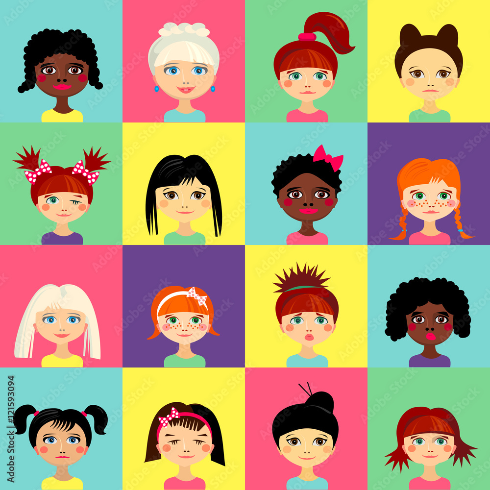 Multinational female face avatar profile heads Multinational female face avatar profile heads
