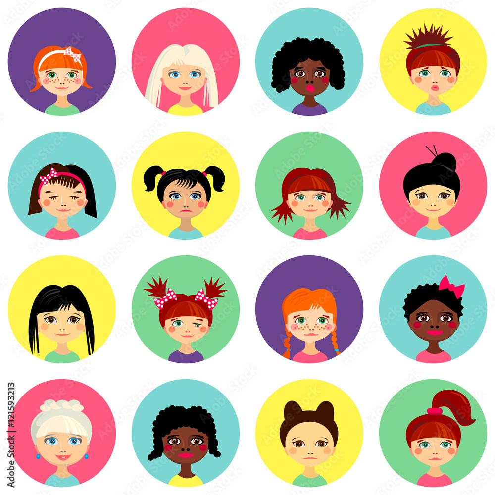 Multinational female face avatar profile heads Multinational female face avatar profile heads