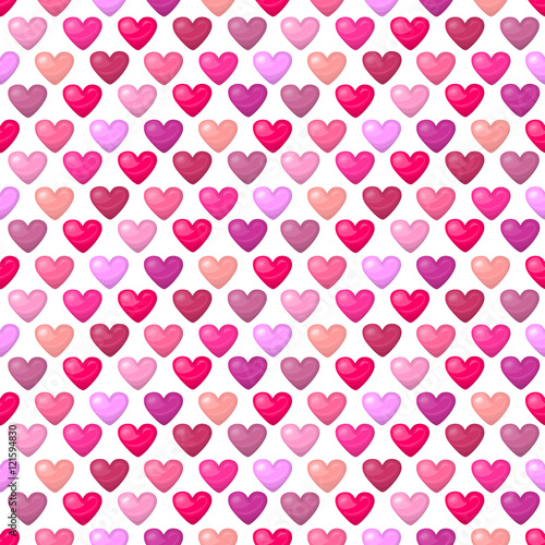 Cute shiny seamless heart pattern isolated on white background