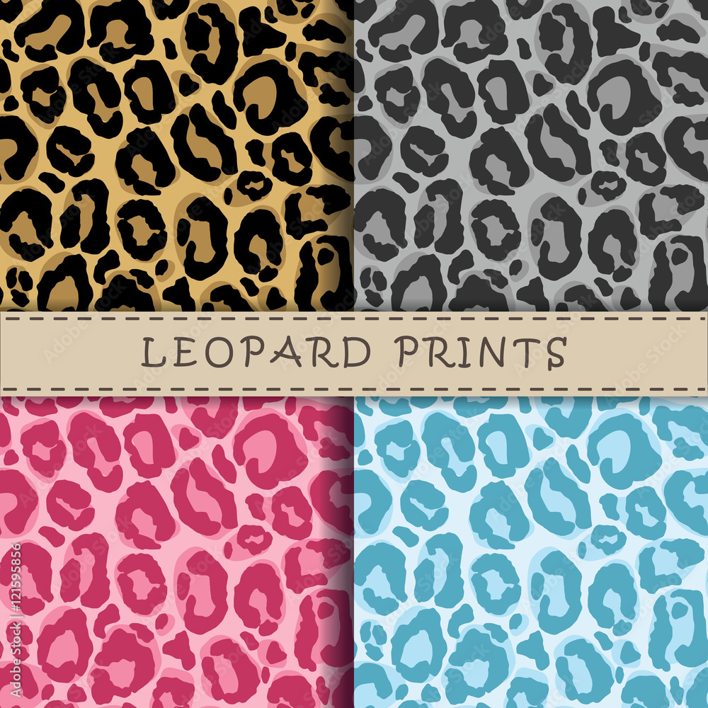 Naklejka premium Seamless vector patterns set with leopard skin texture. Repeating leopard backgrounds for textile design, scrapbooking, wrapping paper. Vector leopard print.