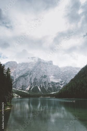 Braies lake with green wate...