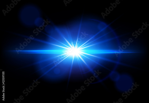 Blue Lens Flare. Vector glowing light effect. Star burst with sparkles