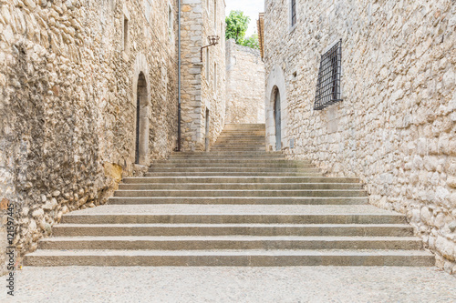 Deserted stairs in the old town of Girona © kyrien
