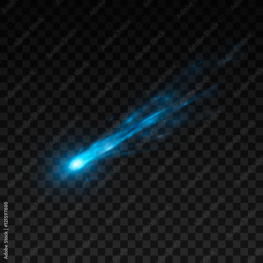 Obraz premium Falling comet. Isolated on black transparent background. Vector illustration, eps 10.