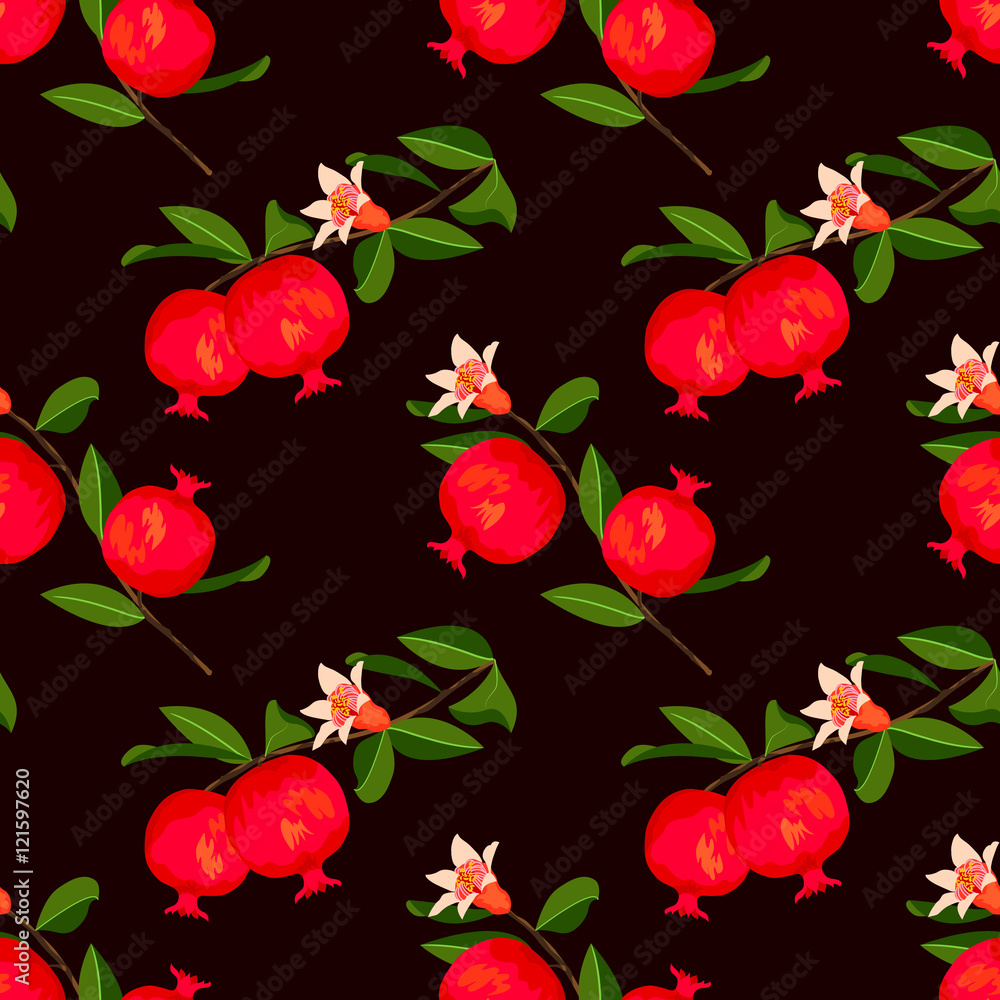 Pomegranate frui pattern design. Fruits background. Vector floral pattern.