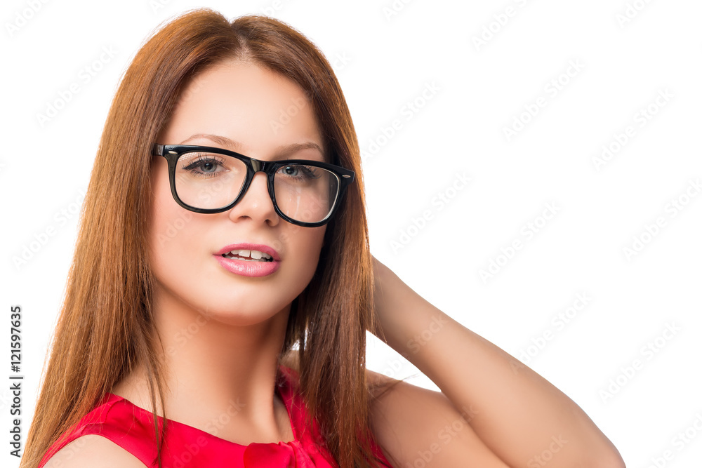 portrait of a beautiful secretary with glasses on a white backgr portrait of a beautiful secretary with glasses on a white backgr