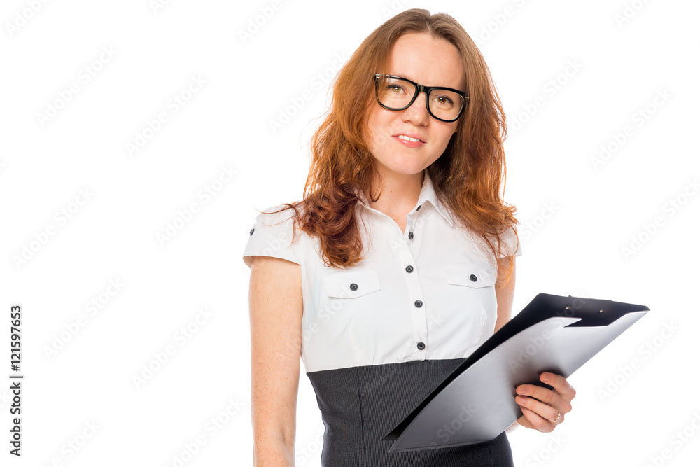 office worker with a folder on a white background isolated office worker with a folder on a white background isolated