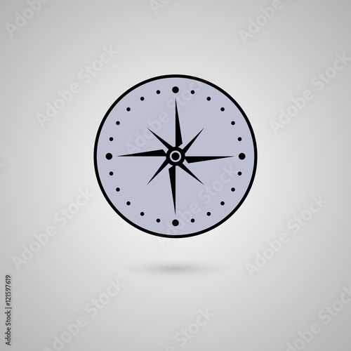 Abstract compass icon/button with wind rose, isolated on grey background. Can by used for website (UI), application (app) for smart phone or tablet. Vector illustration, eps 10.
