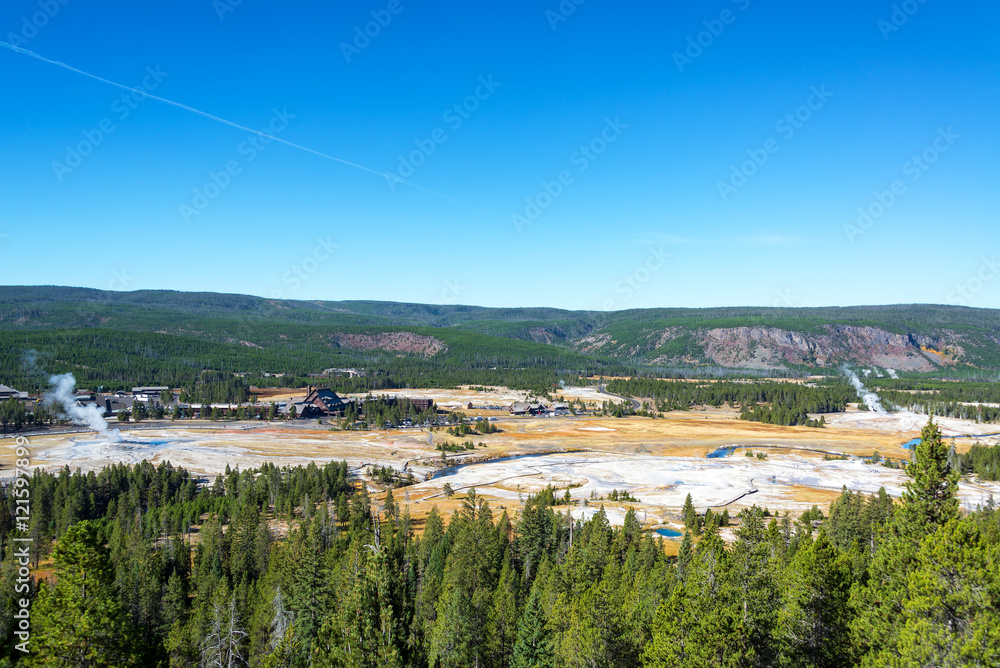 Wide Angle View of Upper Geyser Basin