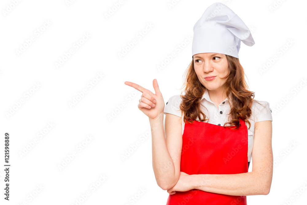 Chef shows a finger on the left space Chef shows a finger on the left space