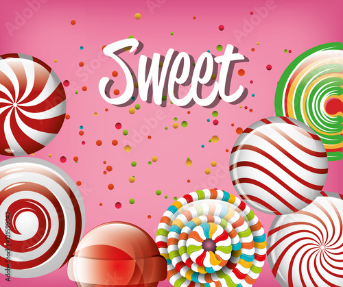sweet candies rainbow and spiral with pink background vector illustration eps 10