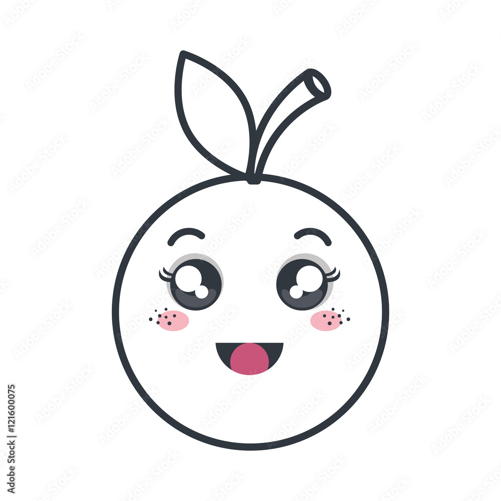 Obraz premium orange fruit food. kawaii cartoon with happy expression face. vector illustration