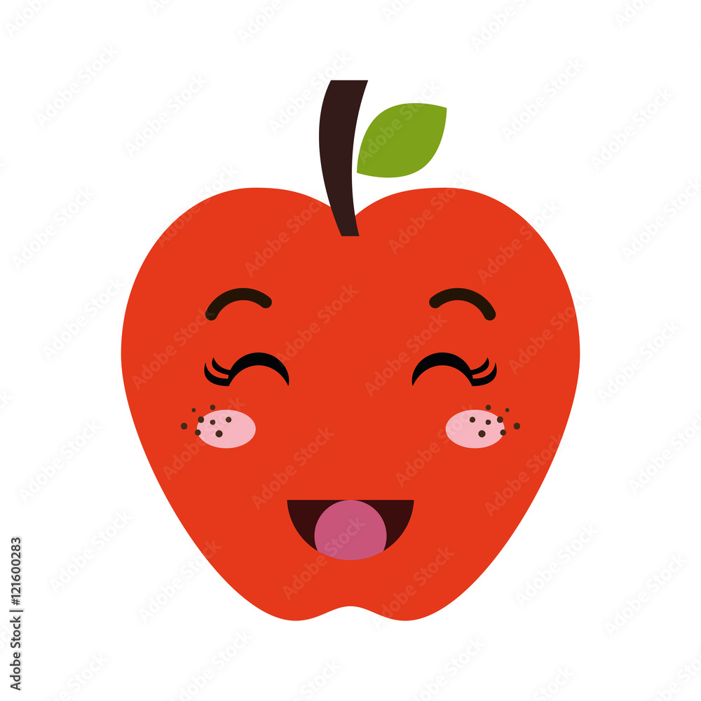 red apple fruit food. kawaii cartoon with happy expression face. vector illustration red apple fruit food. kawaii cartoon with happy expression face. vector illustration