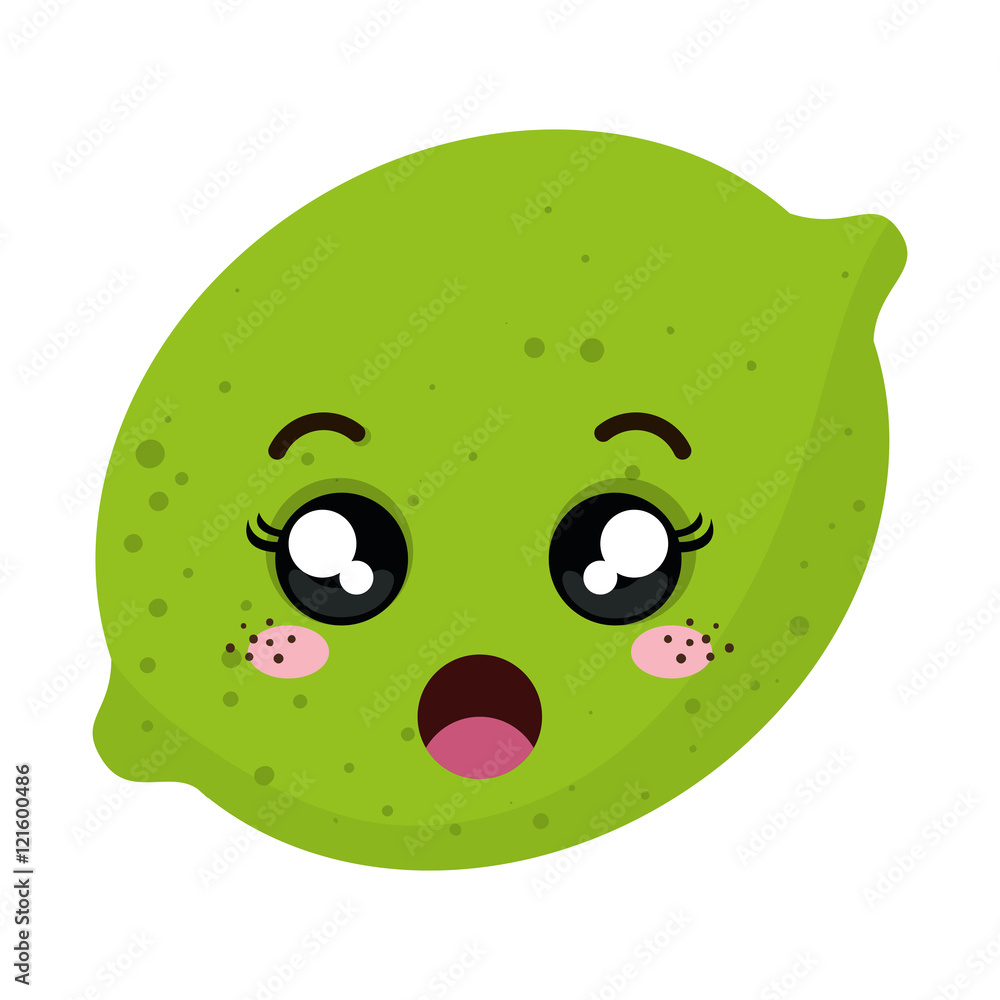 green lemon acid fruit food. kawaii cartoon with surprised expression face.  vector illustration Stock Vector | Adobe Stock