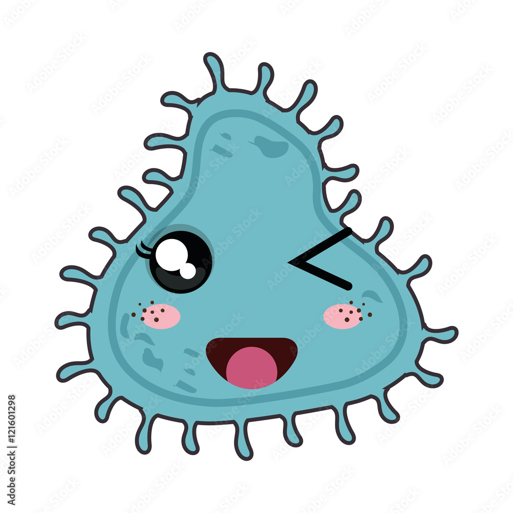 germ bacteria. kawaii cartoon with happy expression face. vector  illustration Stock Vector | Adobe Stock