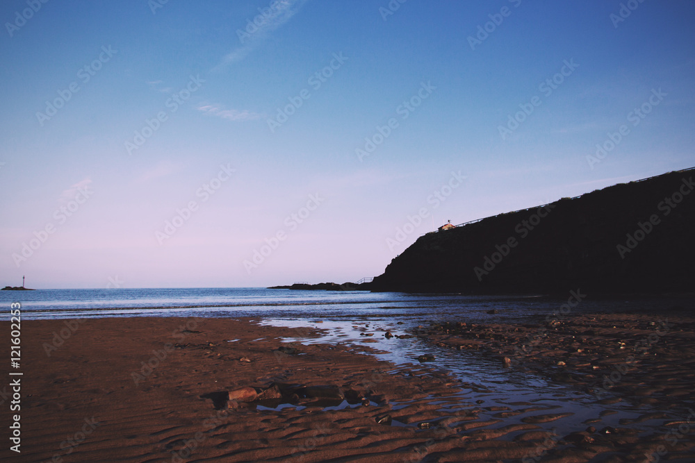 View from the beach at Bude in Cornwall Vintage Retro Filter.