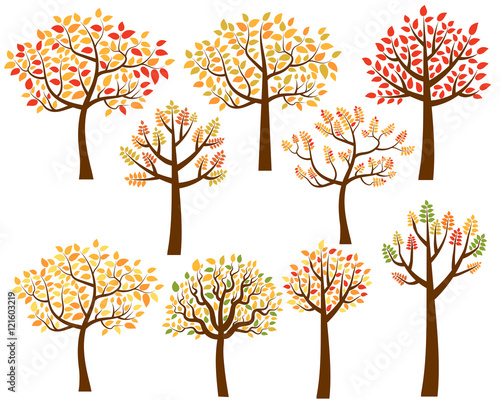 Vector collection of autumn tree silhouettes