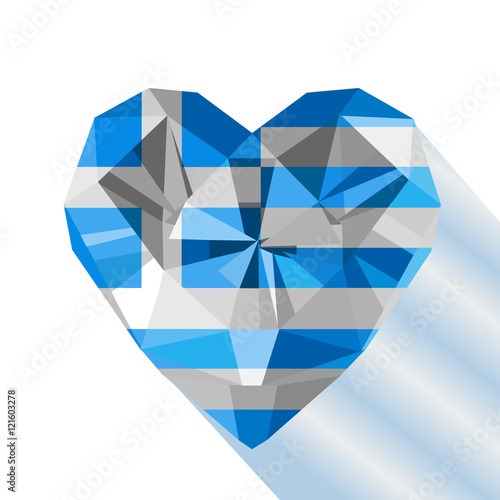 Vector crystal gem jewelry Greek heart with the flag of the Hellenic Republic.