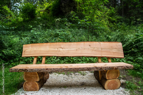 Natural wood bench rustic, pine and spruce wood