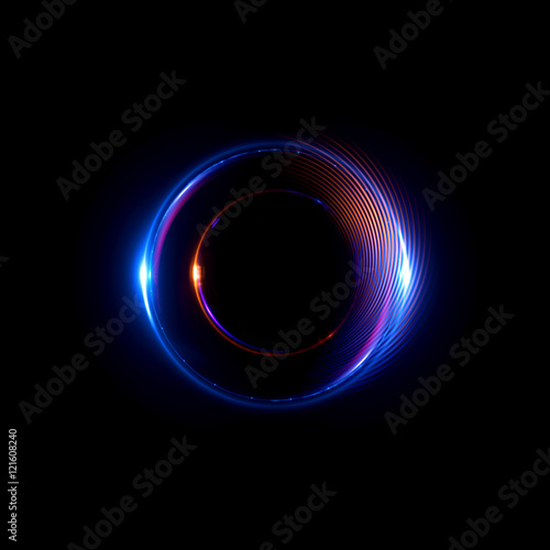 Abstract ring background with luminous swirling backdrop. Glowing spiral. The energy flow tunnel. Shine round frame with light circles light effect. Glowing cover. Space for your message.