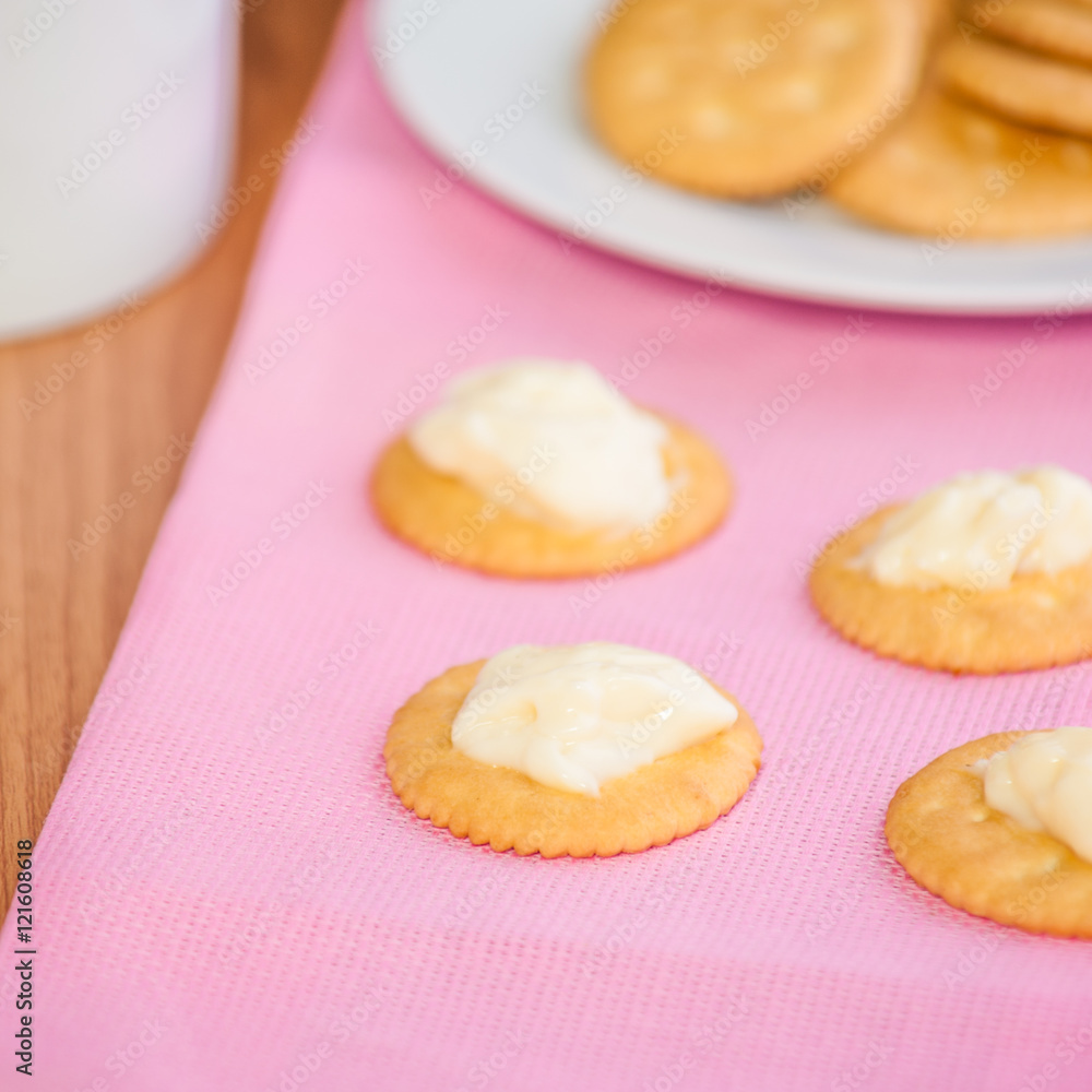 crackers biscuits on wooden background